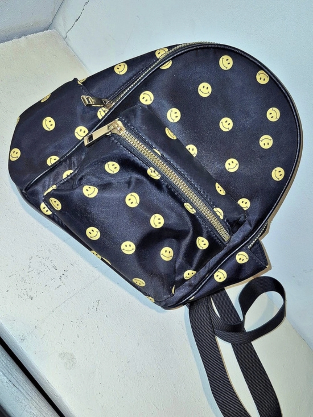Like Dreams Black & Yellow Polka Dot Backpack Smiley Face